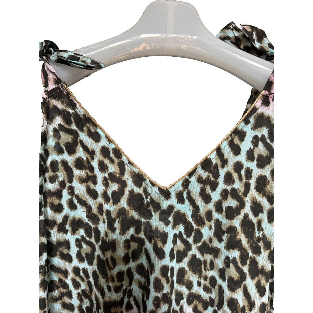 Juliet Dunn Leopard Print Maxi Dress One Size Multicolor Boho Resort Coverup - Picture 9 of 12